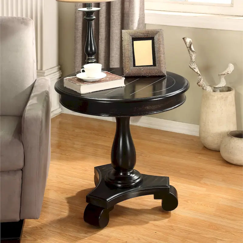 Table d'appoint piédestal ronde en bois René avec pieds à volutes