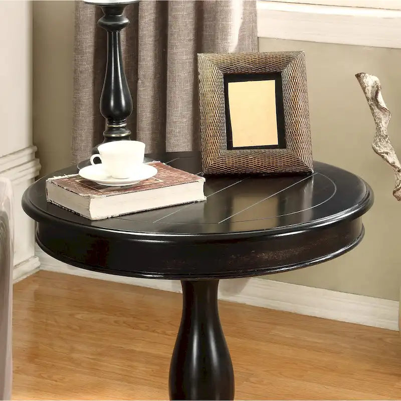 Table d'appoint piédestal ronde en bois René avec pieds à volutes