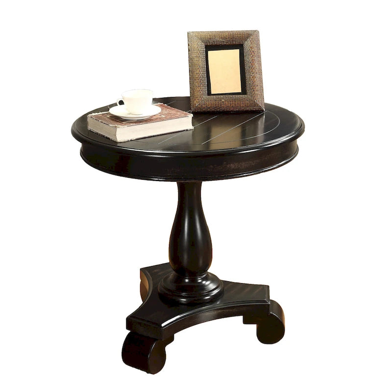 Table d'appoint piédestal ronde en bois René avec pieds à volutes