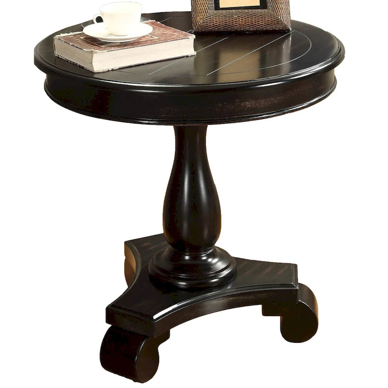 Table d'appoint piédestal ronde en bois René avec pieds à volutes