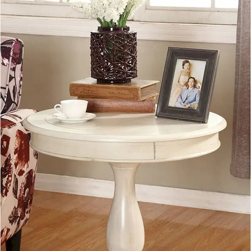 Table d'appoint piédestal ronde en bois René avec pieds à volutes