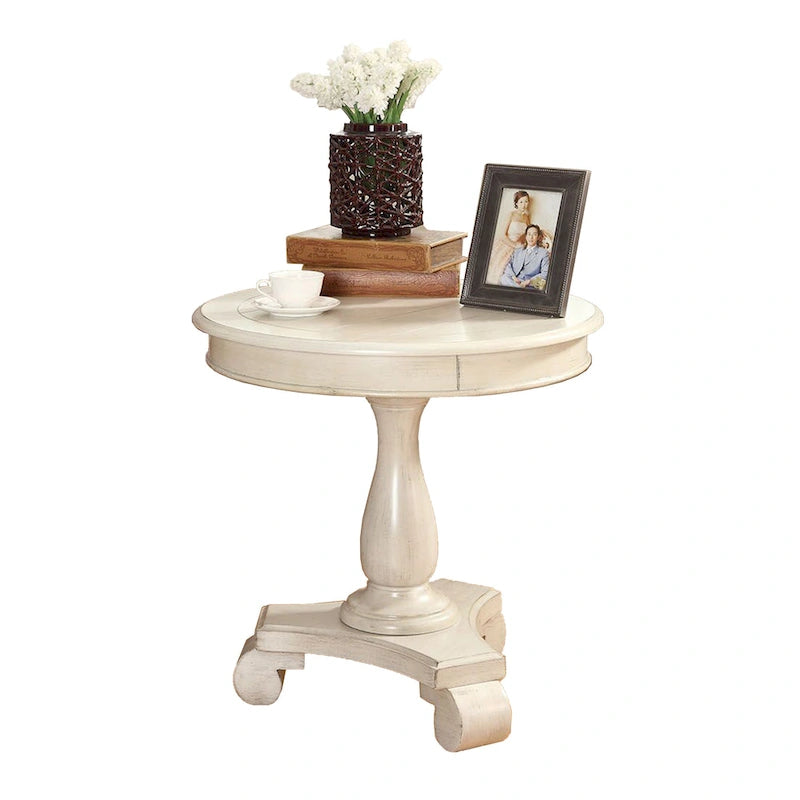 Table d'appoint piédestal ronde en bois René avec pieds à volutes