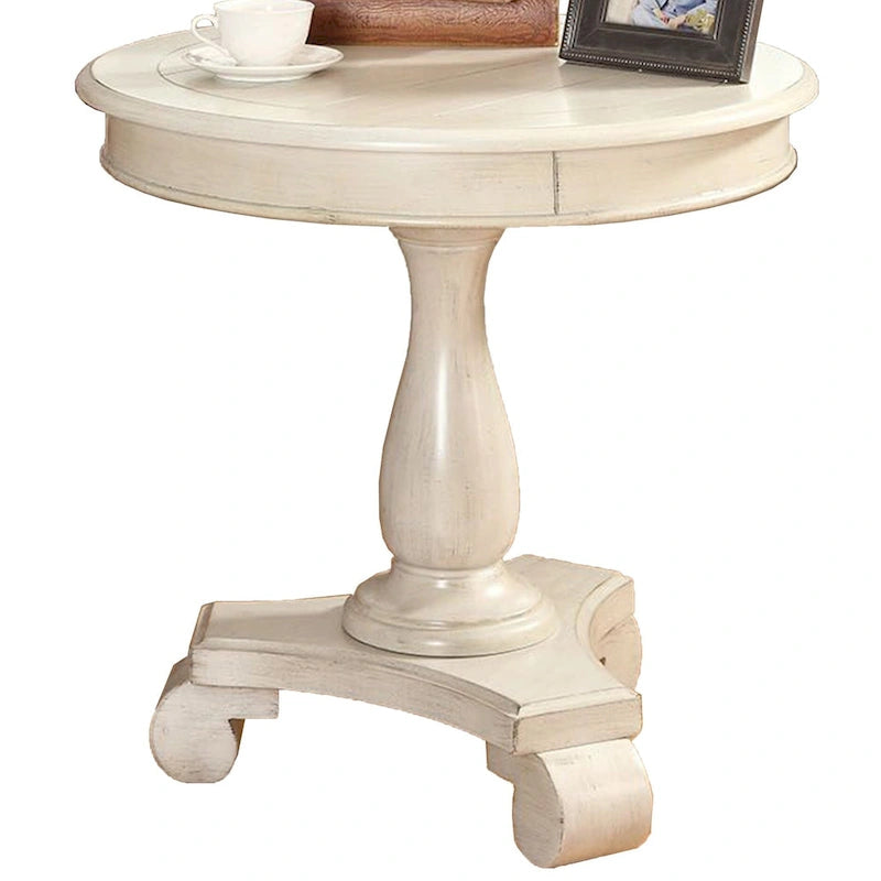 Table d'appoint piédestal ronde en bois René avec pieds à volutes