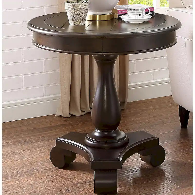 Table d'appoint piédestal ronde en bois René avec pieds à volutes