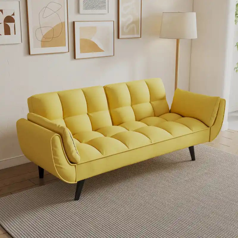 Canapé-lit 57, Futon confortable en mélange de polyester avec 2 oreillers carrés, Canapé-lit convertible avec dossier réglable