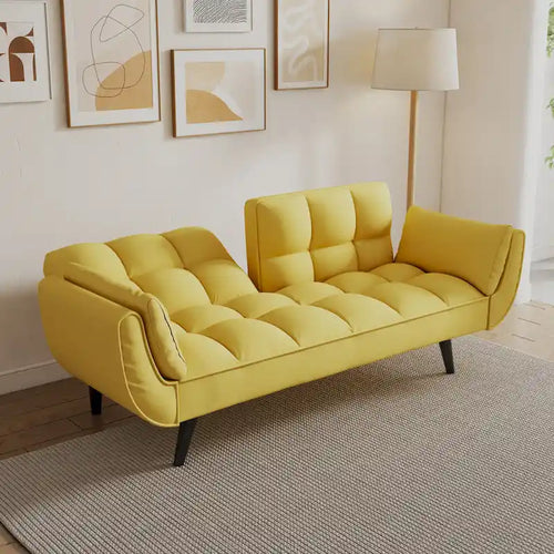 Canapé-lit 57, Futon confortable en mélange de polyester avec 2 oreillers carrés, Canapé-lit convertible avec dossier réglable