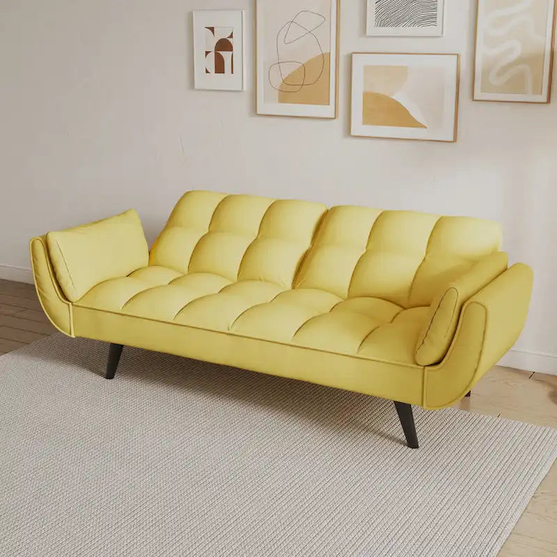 Canapé-lit 57, Futon confortable en mélange de polyester avec 2 oreillers carrés, Canapé-lit convertible avec dossier réglable