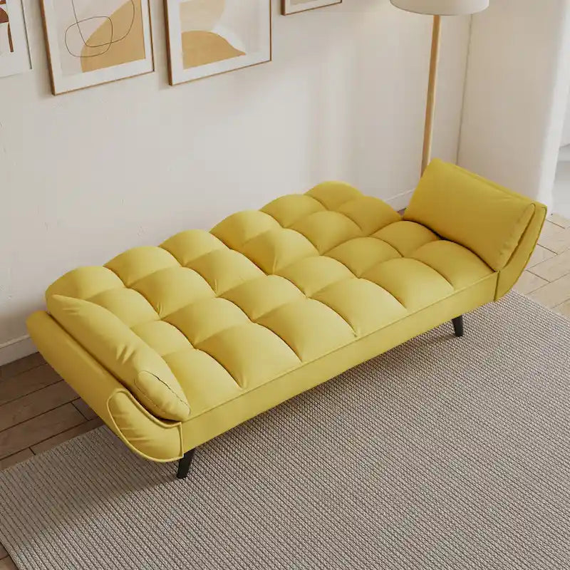Canapé-lit 57, Futon confortable en mélange de polyester avec 2 oreillers carrés, Canapé-lit convertible avec dossier réglable
