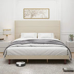 King Platform Bed with Elegant High Headboard & Comfortable Back