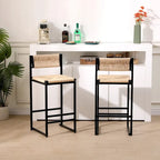 Tabourets de bar hauteur comptoir, lot de 2, chaises d'îlot de cuisine avec dossier, chaises de salle à manger sans accoudoirs avec tissage à la main