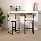 Tabourets de bar hauteur comptoir, lot de 2, chaises d'îlot de cuisine avec dossier, chaises de salle à manger sans accoudoirs avec tissage à la main
