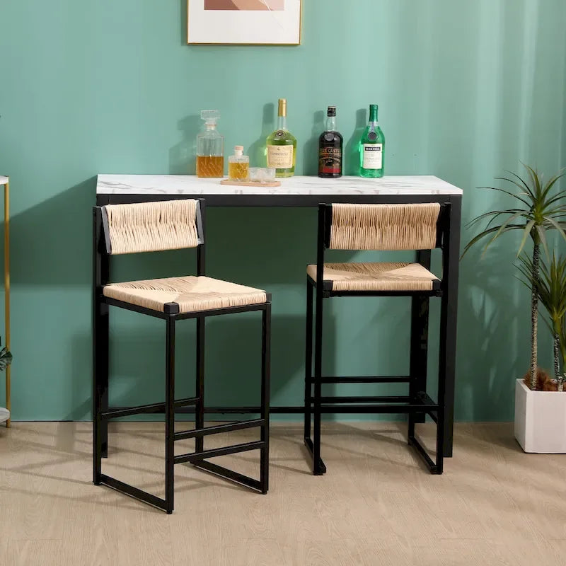 Tabourets de bar hauteur comptoir, lot de 2, chaises d'îlot de cuisine avec dossier, chaises de salle à manger sans accoudoirs avec tissage à la main
