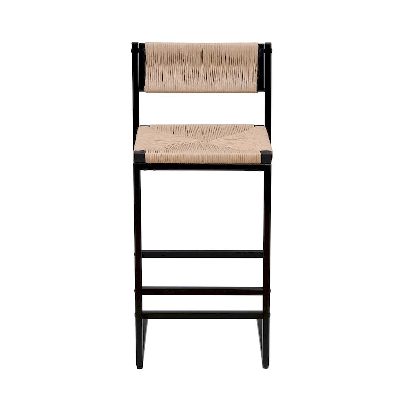 Tabourets de bar hauteur comptoir, lot de 2, chaises d'îlot de cuisine avec dossier, chaises de salle à manger sans accoudoirs avec tissage à la main