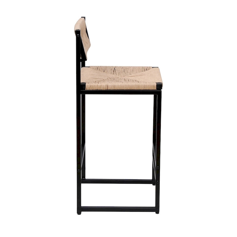 Tabourets de bar hauteur comptoir, lot de 2, chaises d'îlot de cuisine avec dossier, chaises de salle à manger sans accoudoirs avec tissage à la main