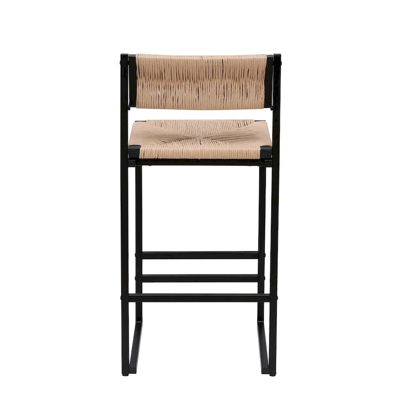 Tabourets de bar hauteur comptoir, lot de 2, chaises d'îlot de cuisine avec dossier, chaises de salle à manger sans accoudoirs avec tissage à la main