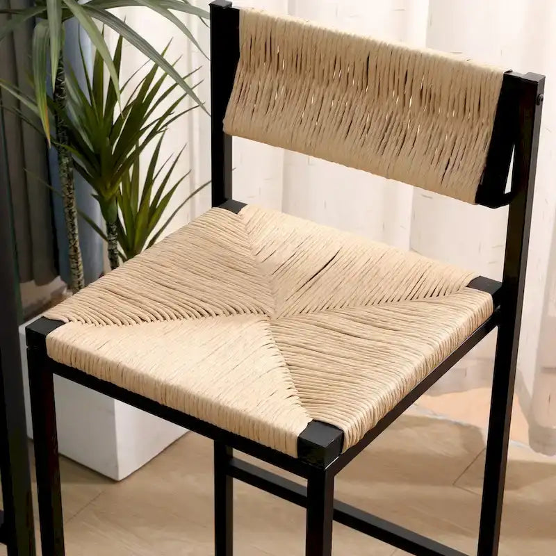 Tabourets de bar hauteur comptoir, lot de 2, chaises d'îlot de cuisine avec dossier, chaises de salle à manger sans accoudoirs avec tissage à la main