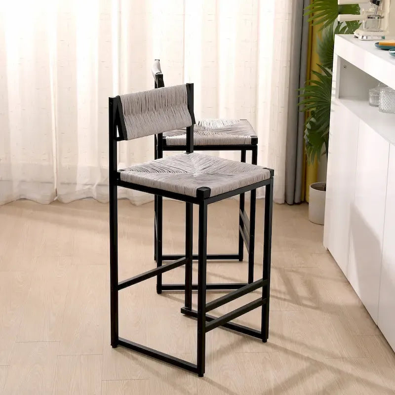 Tabourets de bar hauteur comptoir, lot de 2, chaises d'îlot de cuisine avec dossier, chaises de salle à manger sans accoudoirs avec tissage à la main