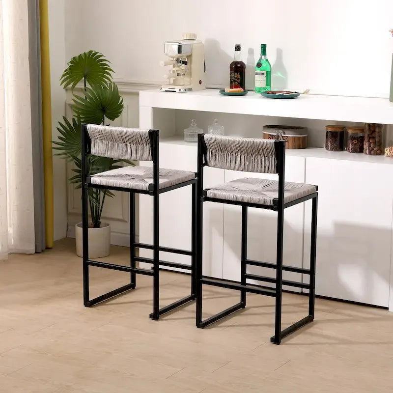 Tabourets de bar hauteur comptoir, lot de 2, chaises d'îlot de cuisine avec dossier, chaises de salle à manger sans accoudoirs avec tissage à la main