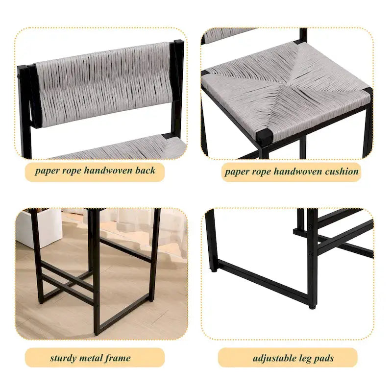 Tabourets de bar hauteur comptoir, lot de 2, chaises d'îlot de cuisine avec dossier, chaises de salle à manger sans accoudoirs avec tissage à la main