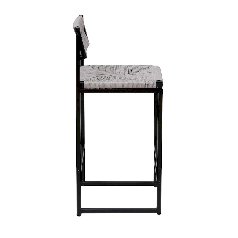 Tabourets de bar hauteur comptoir, lot de 2, chaises d'îlot de cuisine avec dossier, chaises de salle à manger sans accoudoirs avec tissage à la main