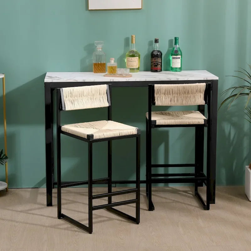 Tabourets de bar hauteur comptoir, lot de 2, chaises d'îlot de cuisine avec dossier, chaises de salle à manger sans accoudoirs avec tissage à la main
