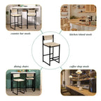 Tabourets de bar hauteur comptoir, lot de 2, chaises d'îlot de cuisine avec dossier, chaises de salle à manger sans accoudoirs avec tissage à la main