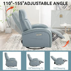 Fauteuil inclinable électrique en cuir véritable bleu avec fonction pivotante et port de chargement USB