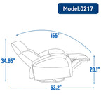 Fauteuil inclinable électrique en cuir véritable bleu avec fonction pivotante et port de chargement USB