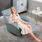 Fauteuil inclinable électrique en cuir véritable bleu avec fonction pivotante et port de chargement USB