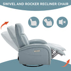Fauteuil inclinable électrique en cuir véritable bleu avec fonction pivotante et port de chargement USB
