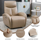 Fauteuil inclinable électrique en cuir véritable bleu avec fonction pivotante et port de chargement USB