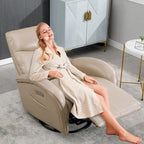 Fauteuil inclinable électrique en cuir véritable bleu avec fonction pivotante et port de chargement USB