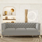 Canapé Chesterfield 3 places 82 en velours avec pieds en métal doré, éponge haute résilience et coussins amovibles