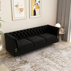 Canapé Chesterfield 3 places 82 en velours avec pieds en métal doré, éponge haute résilience et coussins amovibles