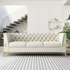 Canapé Chesterfield 3 places 82 en velours avec pieds en métal doré, éponge haute résilience et coussins amovibles