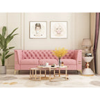 Canapé Chesterfield 3 places 82 en velours avec pieds en métal doré, éponge haute résilience et coussins amovibles