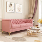 Canapé Chesterfield 3 places 82 en velours avec pieds en métal doré, éponge haute résilience et coussins amovibles
