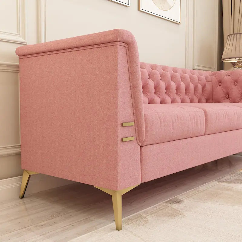 Canapé Chesterfield 3 places 82 en velours avec pieds en métal doré, éponge haute résilience et coussins amovibles