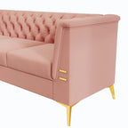 Canapé Chesterfield 3 places 82 en velours avec pieds en métal doré, éponge haute résilience et coussins amovibles