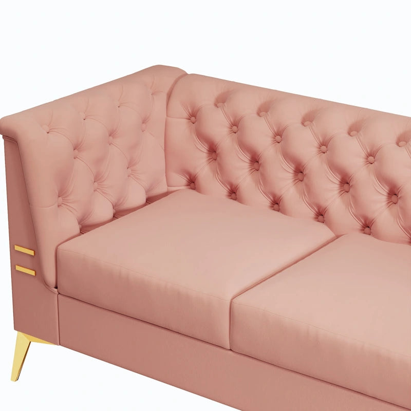 Canapé Chesterfield 3 places 82 en velours avec pieds en métal doré, éponge haute résilience et coussins amovibles
