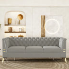 Canapé Chesterfield 3 places 82 en velours avec pieds en métal doré, éponge haute résilience et coussins amovibles