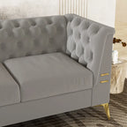 Canapé Chesterfield 3 places 82 en velours avec pieds en métal doré, éponge haute résilience et coussins amovibles