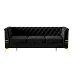 Canapé Chesterfield 3 places 82 en velours avec pieds en métal doré, éponge haute résilience et coussins amovibles