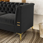 Canapé Chesterfield 3 places 82 en velours avec pieds en métal doré, éponge haute résilience et coussins amovibles