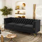Canapé Chesterfield 3 places 82 en velours avec pieds en métal doré, éponge haute résilience et coussins amovibles