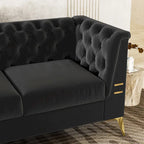 Canapé Chesterfield 3 places 82 en velours avec pieds en métal doré, éponge haute résilience et coussins amovibles