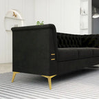 Canapé Chesterfield 3 places 82 en velours avec pieds en métal doré, éponge haute résilience et coussins amovibles