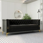 Canapé Chesterfield 3 places 82 en velours avec pieds en métal doré, éponge haute résilience et coussins amovibles