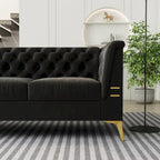 Canapé Chesterfield 3 places 82 en velours avec pieds en métal doré, éponge haute résilience et coussins amovibles