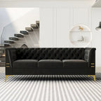 Canapé Chesterfield 3 places 82 en velours avec pieds en métal doré, éponge haute résilience et coussins amovibles